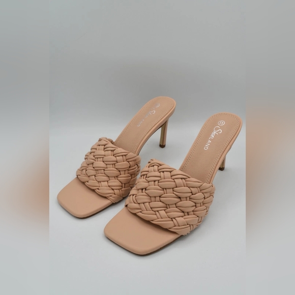 Shoes - Beige Woven Heeled Sandals